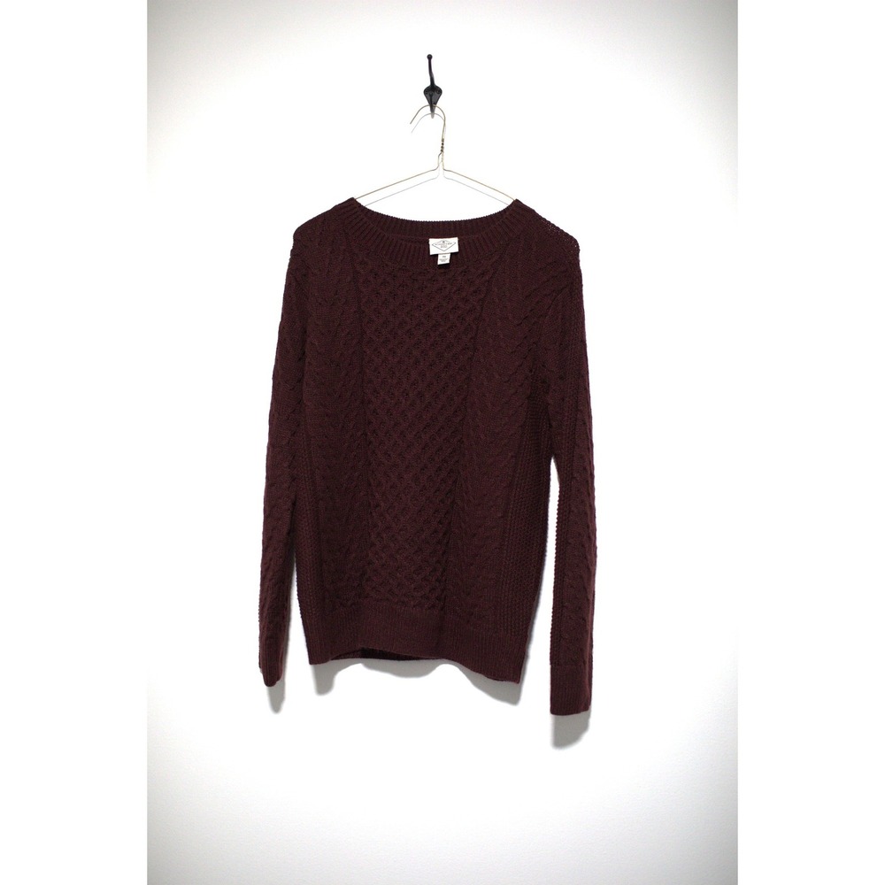 St Johns Bay Womens PS Burgundy Cable Knit Crew Neck Sweater Maroon Long Sleeve
